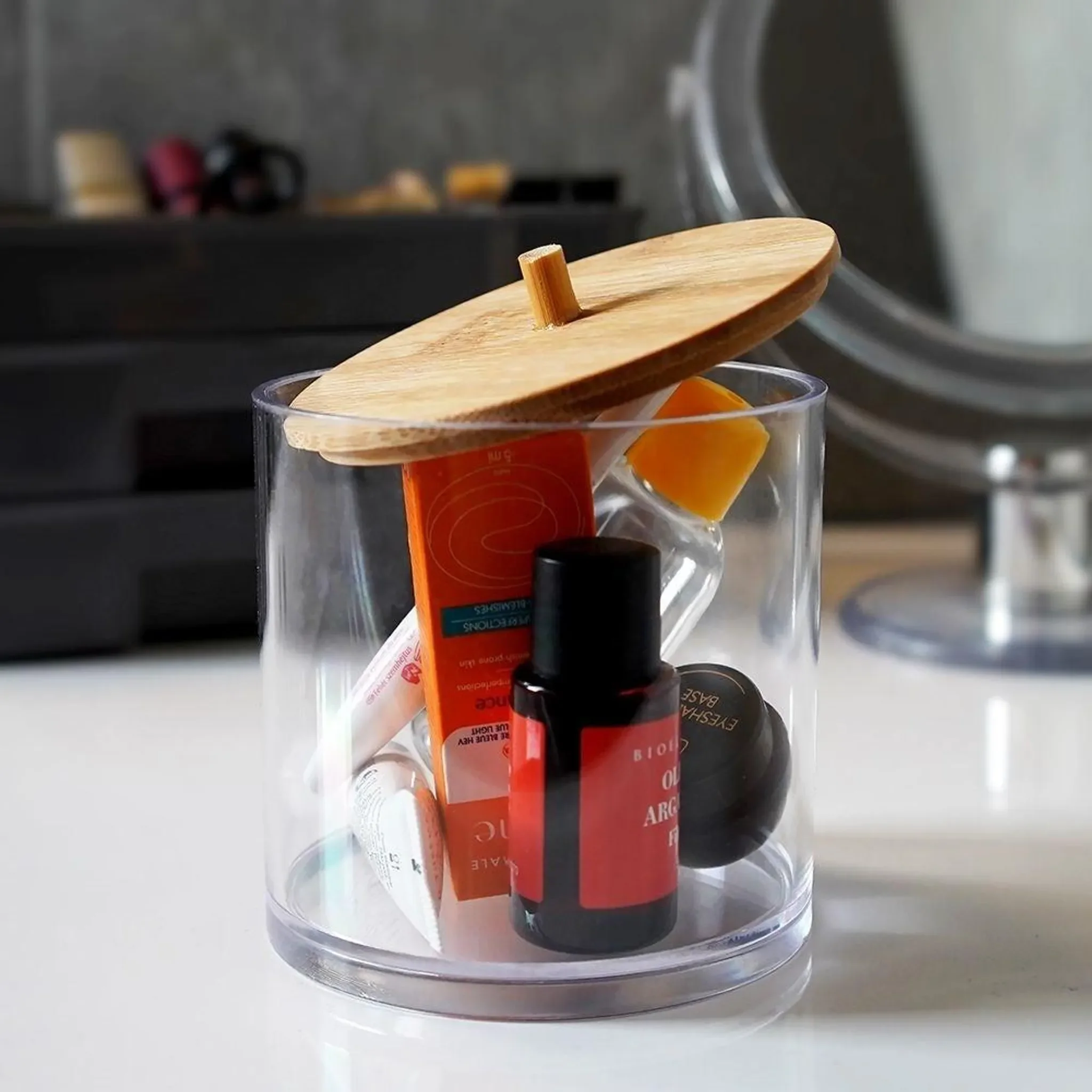 Aufbewahrungsbox für Make-up & Wattepads – mit Bambusdeckel